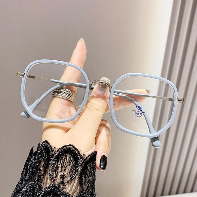 Retro Plain Face Pure Wind Gold Square Frame Glasses Men's and Women's Myopia Anti-blue Anti-radiation Flat Light Mirro