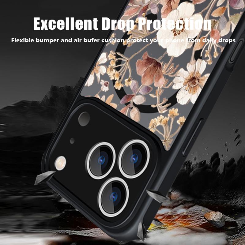 Vintage Floral Pattern Case For iPhone 17 Pro Max Magnetic For Magsafe Rugged Bumper Cover For iPhone 16 15 14 13 Pro Max