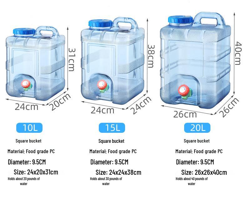 3L Square Camping Water Bucket with Faucet - Portable Household Water Storage Container