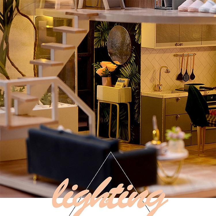 Puppenhaus Bausatz 3D Holz Mini Puppenhaus Montage Gebäude mit Möbelbausatz Spielzeug Kinder Geburtstagsgeschenk 3D Puzzle Handgefertigt