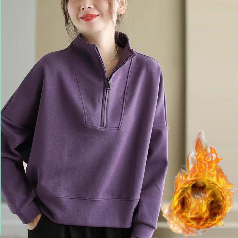 

Худі з коміром-стійкою та половиною блискавки для жінок на осінь-зиму Стильний верхній одяг Пуловер Повсякденний топ Вільного крою Жіночий одяг XXXXL фіолетовий