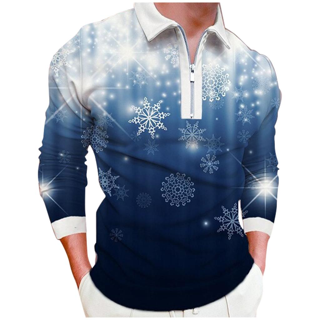 Christmas Men'S Lapel Long Sleeve Printed Casual Top Loose Sports Lapel Shirt