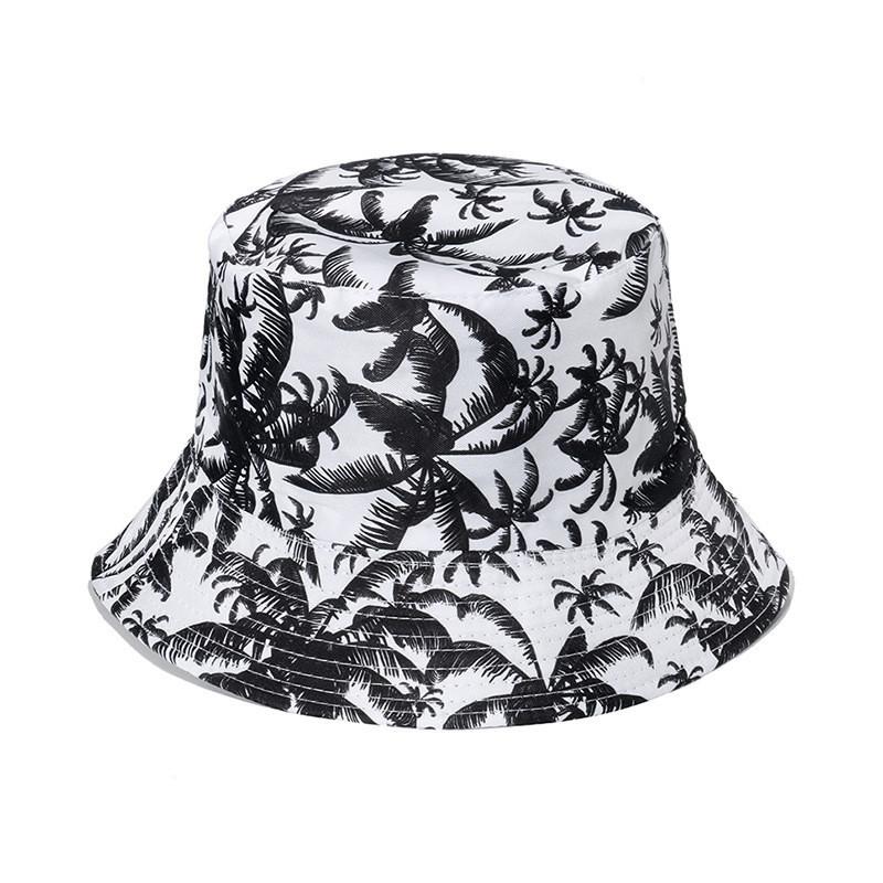 Trendy Coconut Tree Print Fishing Hat Unisex Casual Sunshade Hat Breathable Round Top Short Brim Hat