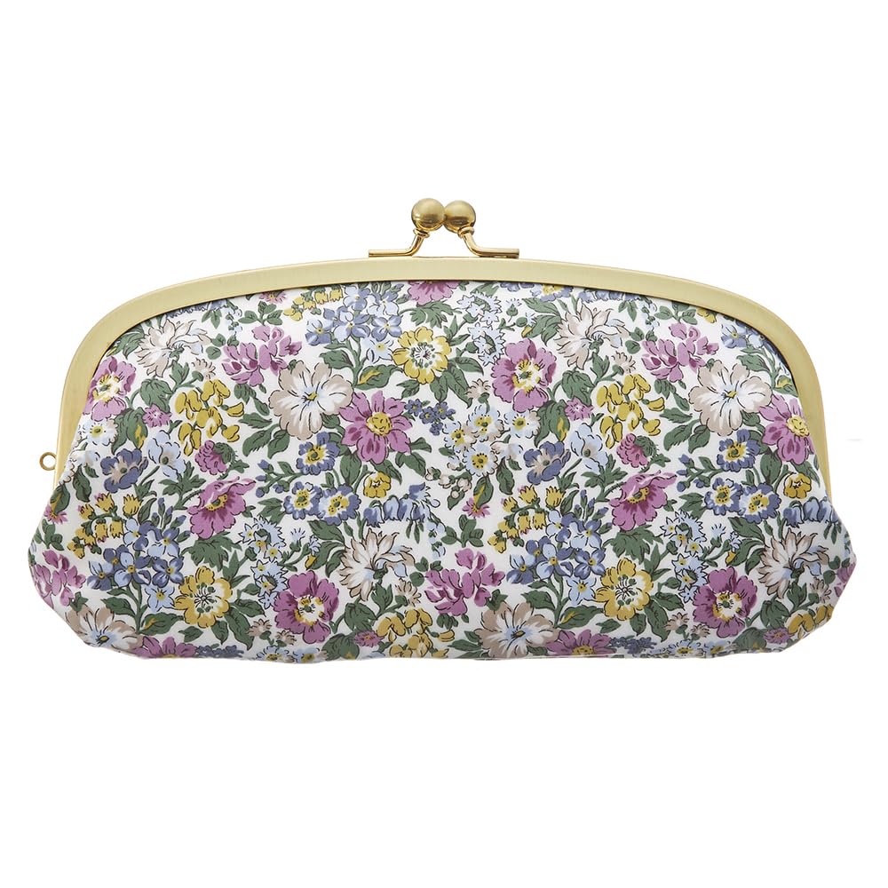 Premium Liberty Print Long Wallet with Clasp Slim Coin Bill Card Stylish Floral Gift Box Made in Honeydew Green [Cyalel Yahata] Women's Closure, Fit,