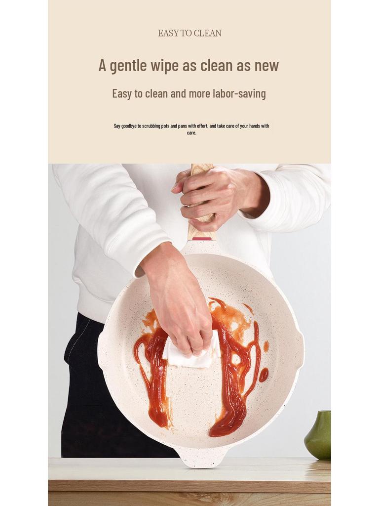 Thickened Maifan Stone Non-Stick Flat Bottom Wok for Induction & Gas Stoves - Ideal for Steak and Stir-Fry