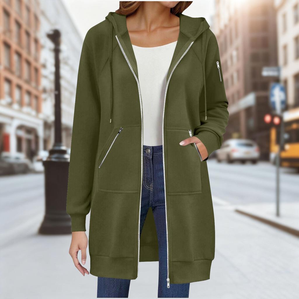 Sudadera con capucha de manga larga de longitud media para mujer, abrigo informal para otoño e invierno