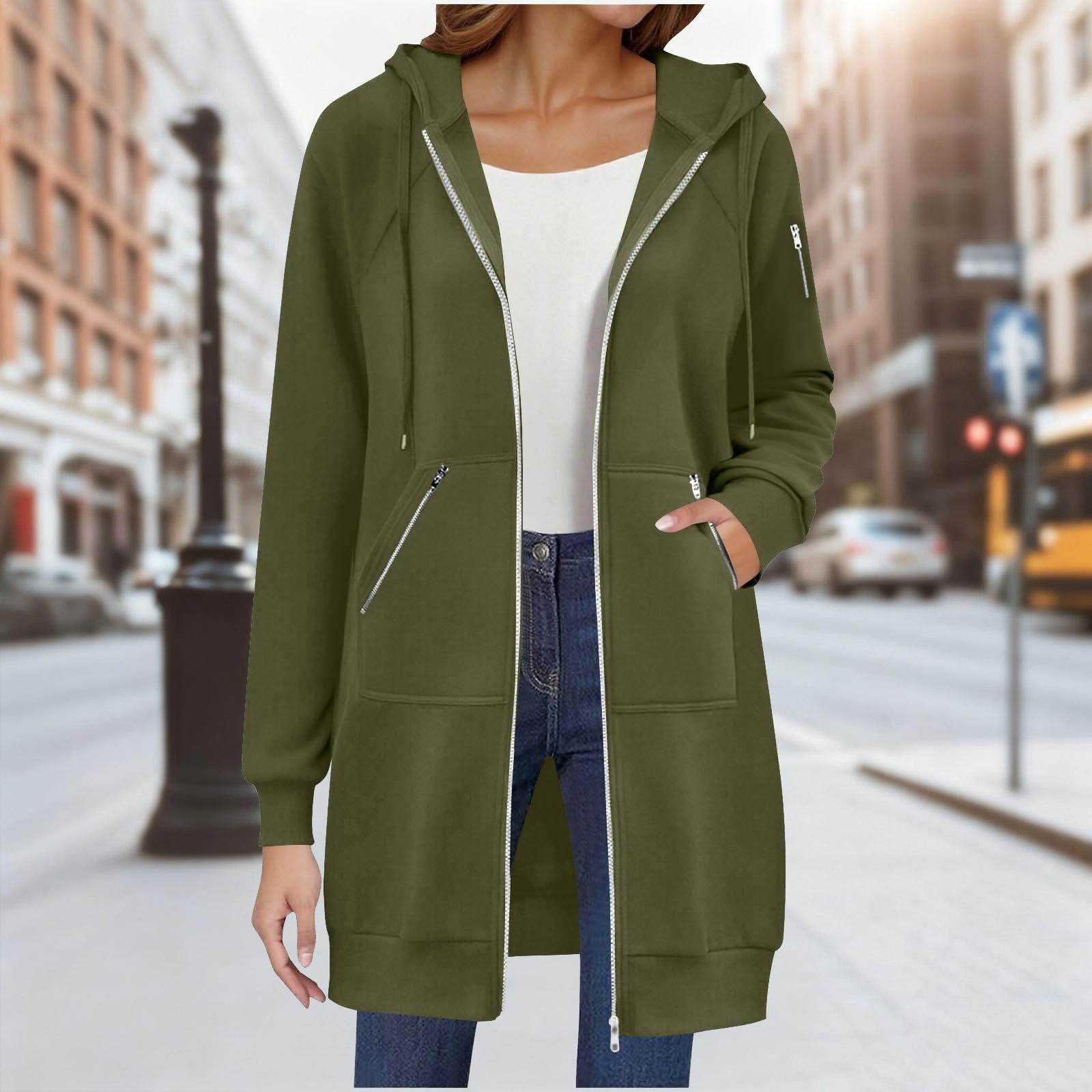Women s Mid-Length Hooded Long Sleeve Sweatshirt Casual Fall Winter Coat L