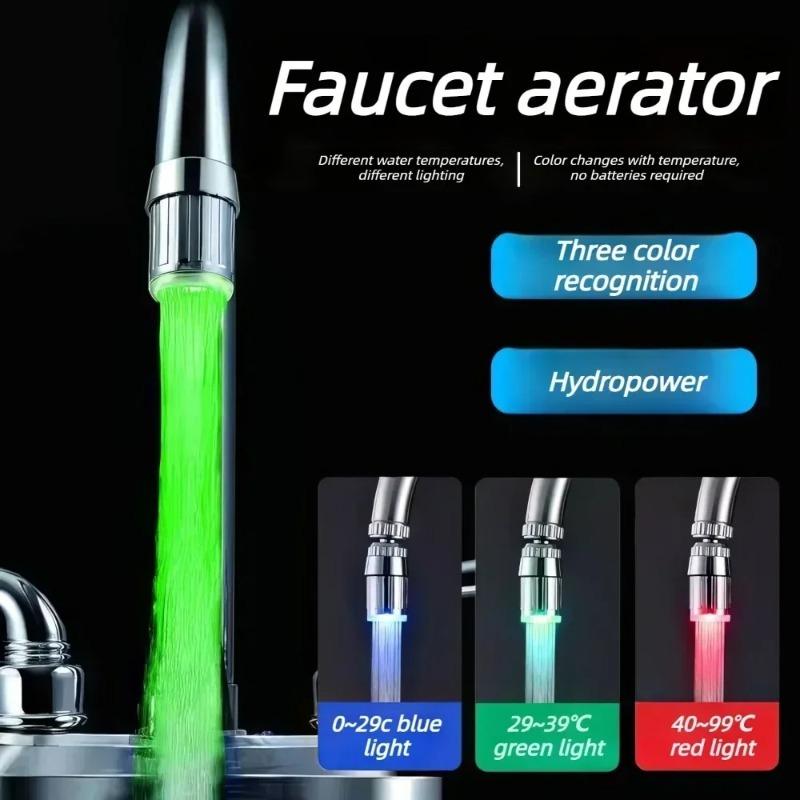 3 Color Light Change LED Faucet Aerator Water Saving Tap Nozzle for Kitchen Bathroom Sink Stream Glow Spray Head Attachment