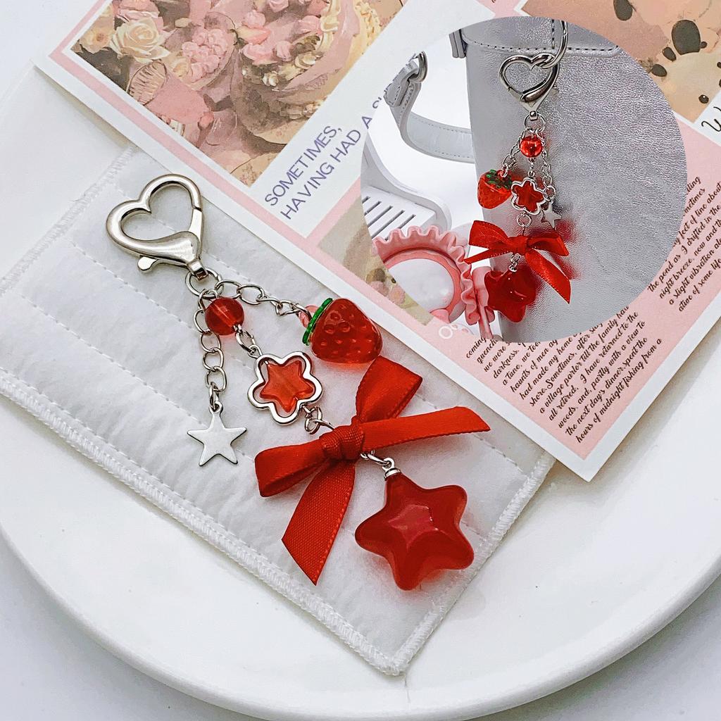 Y2k Fashion Flower Star Love Bow Strawberry Pendant Acrylic Keychain Student Women's Bag Backpack Pants Chain