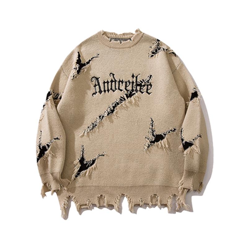 

Мужской свитер YWFG в стиле ретро с необработанным краем и буквенным принтом — осень/зима 2024 г., свободный крой, универсальный, круглая горловина, длинный трикотаж, унисекс. XL хаки