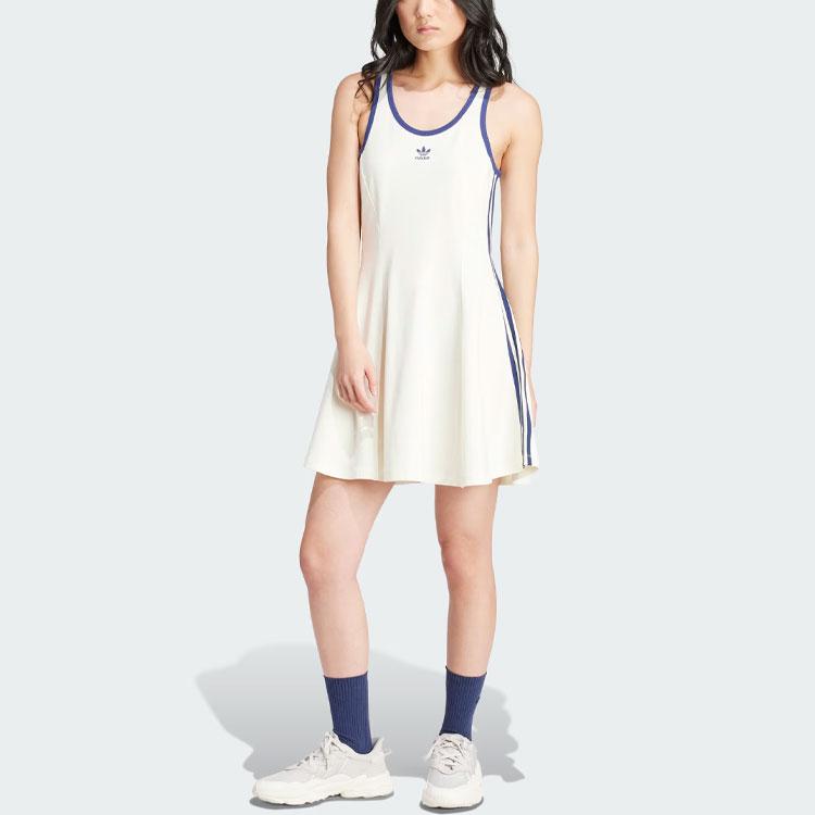 adidas Originals Tank Dress With Classic 3-Stripes And Color Block Round Neck Sleeveless Women Dress White IR7468