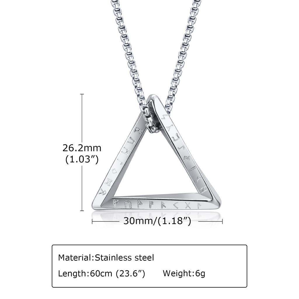 Nordic Triangle Pendant Necklaces for Men Boys,Waterproof Stainless Steel Pendant Necklaces with 50-70CM Box Chain,Stylish Gifts