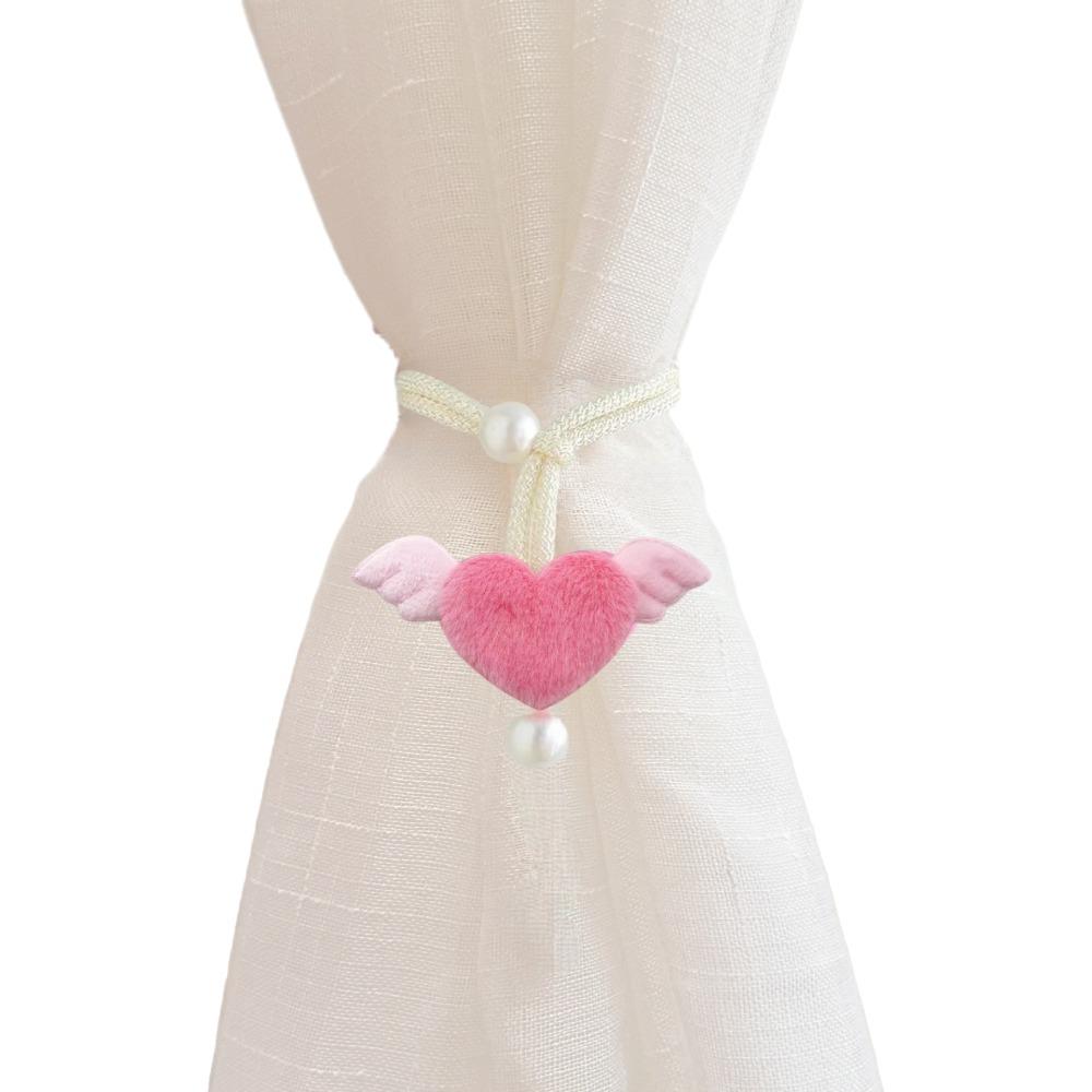 2PCS Drapery Cords Heart-shaped Curtain Tiebacks Romantic with Beads Window Curtain Holders Plush Curtain Strap Valentine's Day