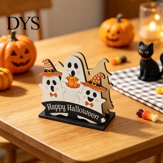 Seasonal Tabletop Ornament Halloween Wooden Napkin Holder, Ghost Pumpkin Decorative Tissue Dispenser, Festive Desktop Decoration Paper Storage