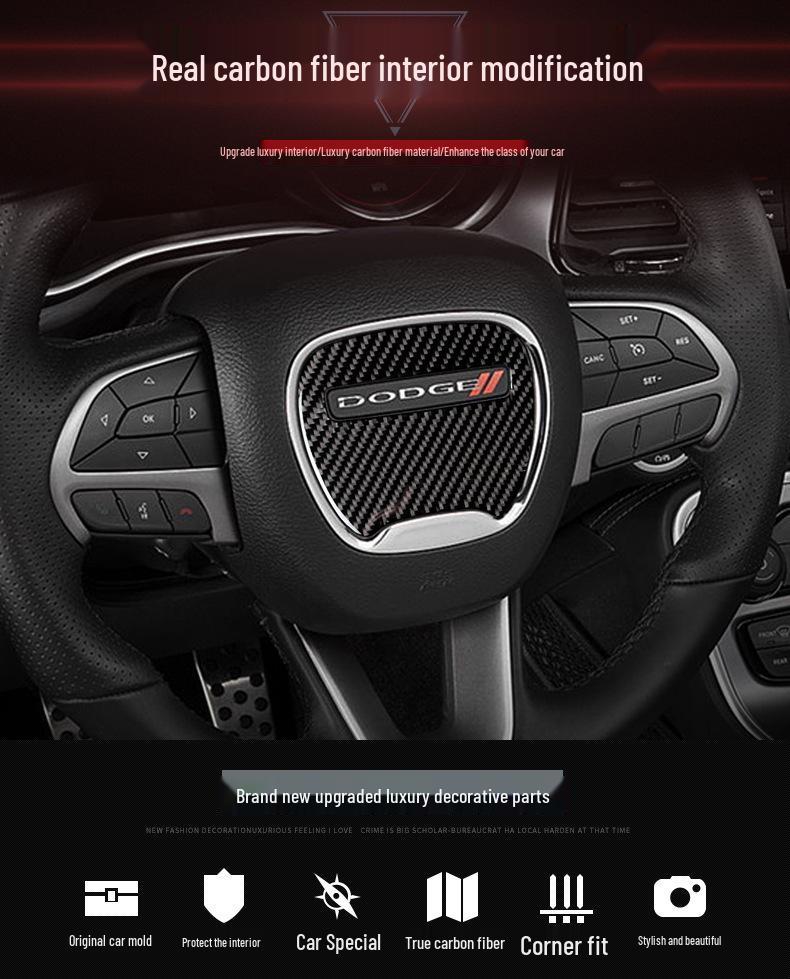 Dodge Challenger Carbon Fiber Interior Upgrade Kit - Steering Wheel, Door, Console, Headlight Decals