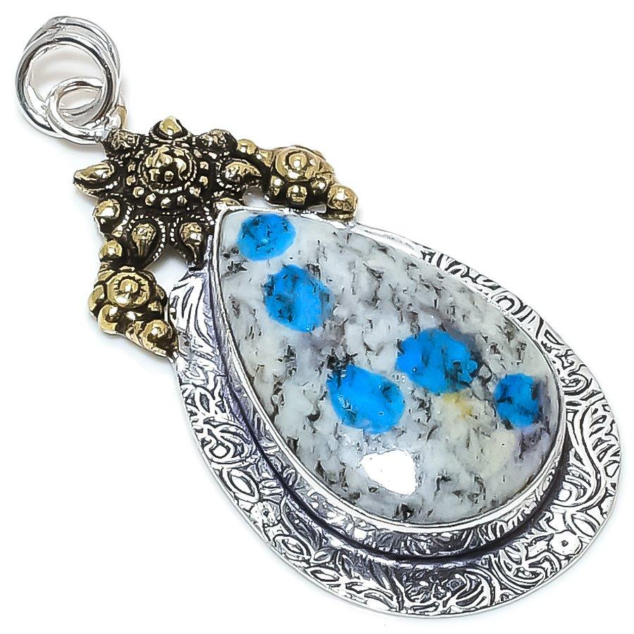 

Natural K2 Blue Azurite Gemstone 925 Sterling Silver Two Tone Pendant 2.60 n2a51