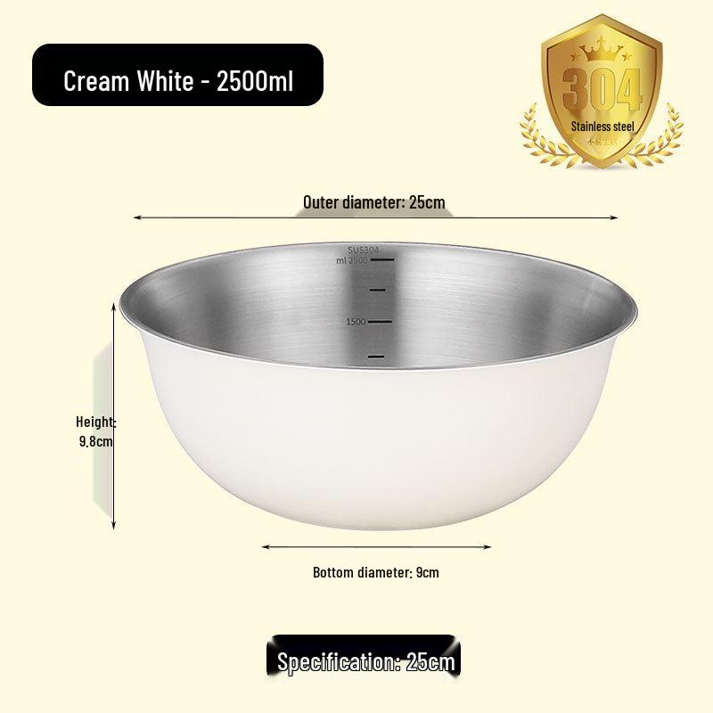304 Stainless Steel Multi-purpose Bowl with Measuring Scale - Ideal for Beating, Baking, Kneading, Cooking, and Salads.