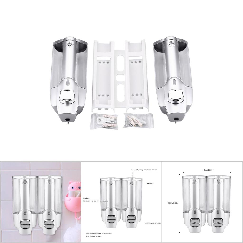 350ml 2*350ml Bathroom Wall Mounted Soap Shampoo Dispenser Lotion Liquid Pump