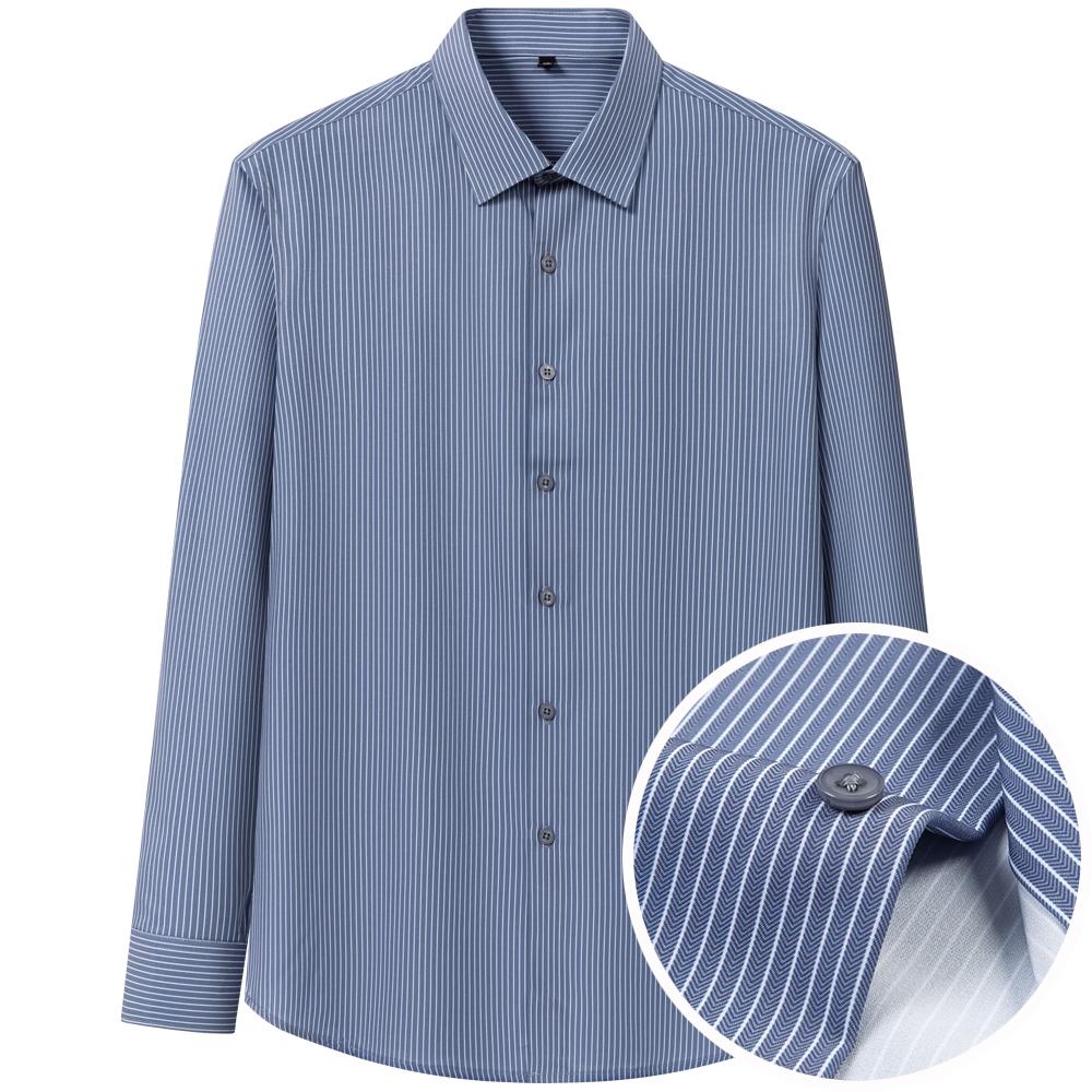 Men's Thin Comfortable Breathable Plaid Striped Dress Shirts, Long Sleeve Spread Collar Business Slight Stretch Button-up Shirt