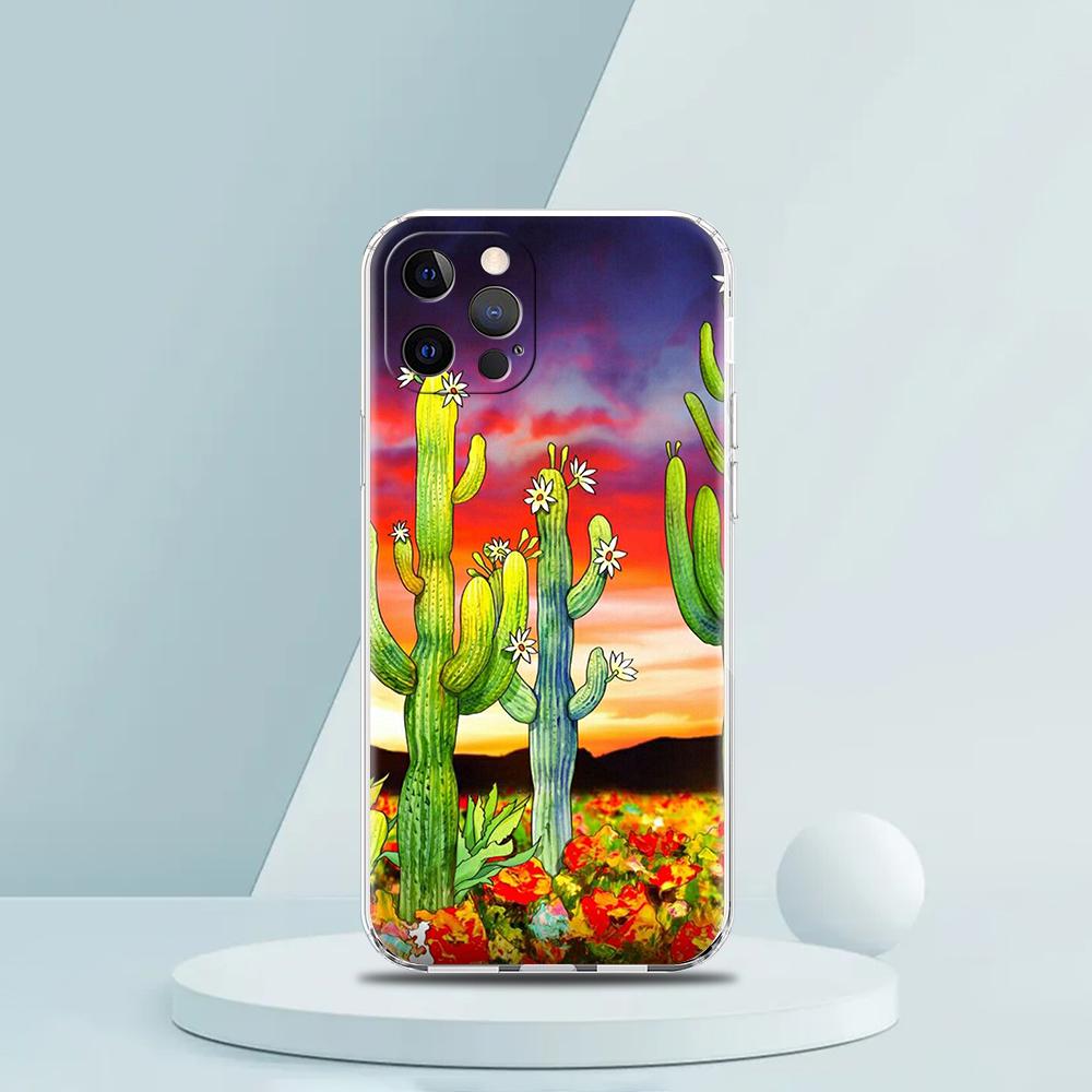 Plant Cactus Phone Case for iPhone 16 15 14 13 12 Pro Max Transparent Soft for iPhone 11 Pro Max 7 8 Plus XS XR Shell Bags