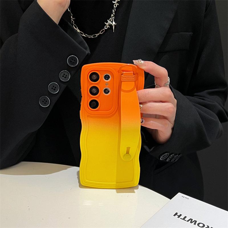 Gradient Color Wave Wristband Case for Samsung Galaxy S26 Ultra S25 S24 S23 S22 Ultra S24 FE S26 Plus A55 A35 A36 Bracket Cover
