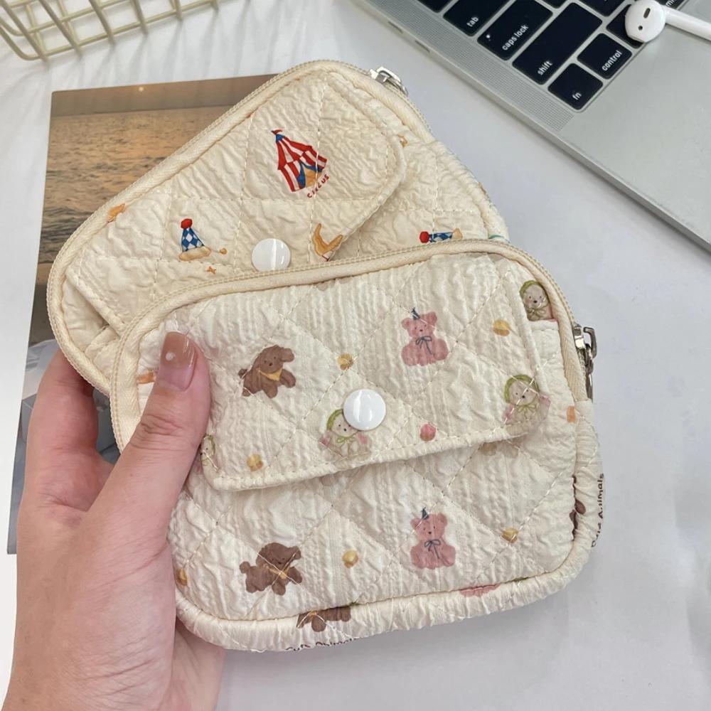 Cute Cartoon Quilted Cotton Makeup Bag Portable Lipstick Storage Organizer Bag Card Holder Mini Makeup Lipstick Storage Pouch