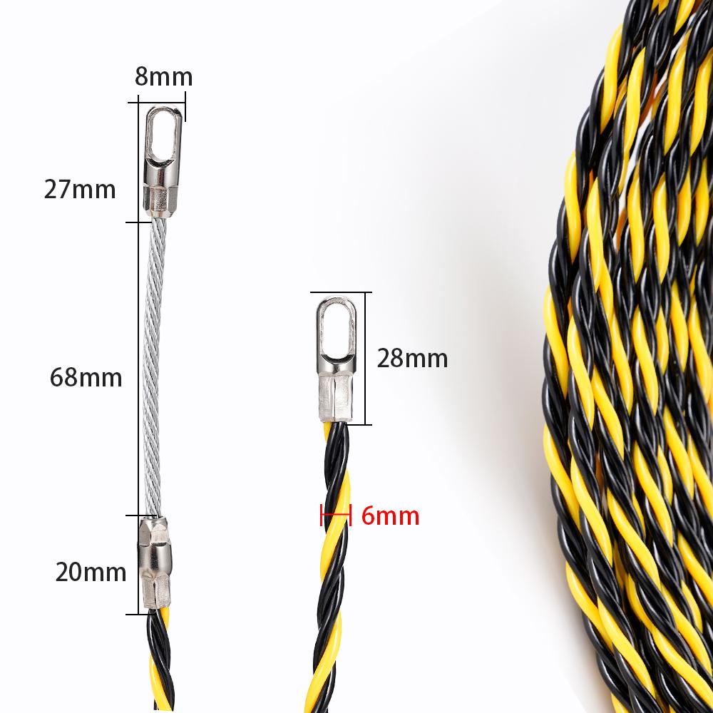 6mm 5M-50M Cable Push Puller Threader Electrical Wire Guide Device Puller Lead Wiring Installation Tool With 2pcs Wire Harness