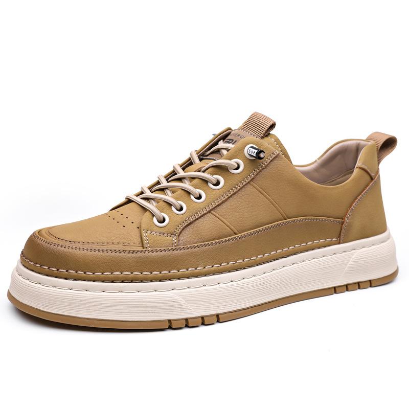 Solid Color Lace Designer Board Shoes for Men Spring Autumn Fashion Casual Shoes Male Retro New Leather Sneakers Man