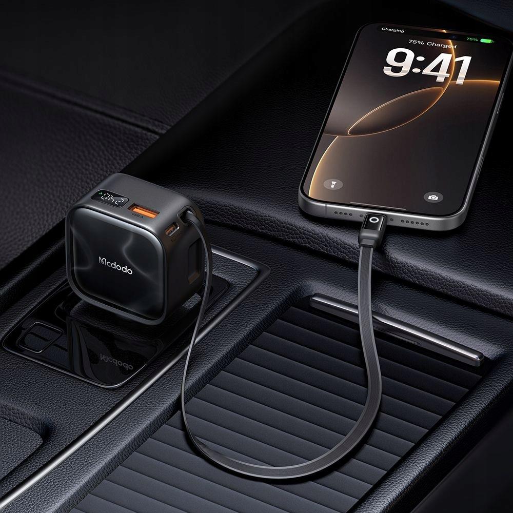 Mcdodo Szybka Ładowarka Samochodowa 3X Usb Usb-C 93W Led Kabel Zwijany 1M