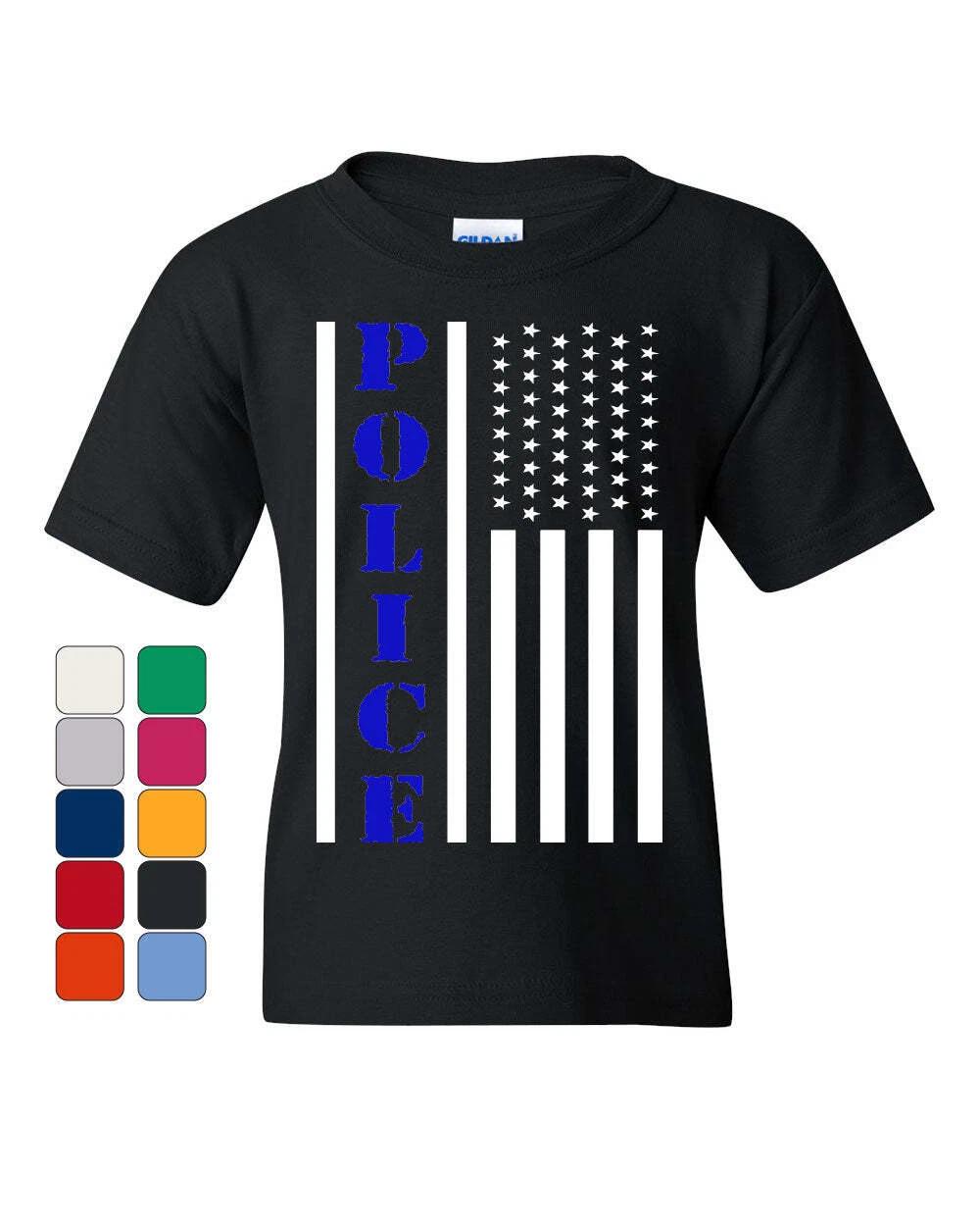 Police American Flag Youth kids boys T-Shirt Serve and Protect Law Enforcet Kids Tee 110