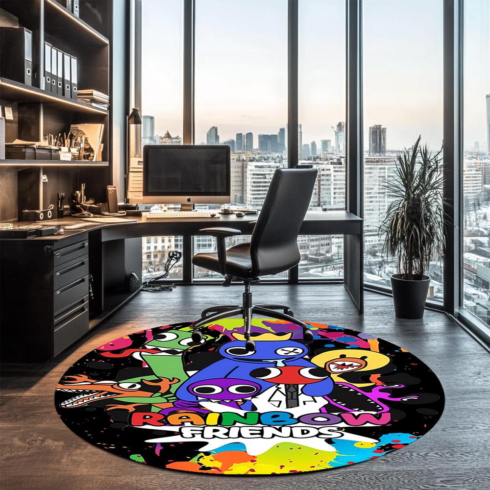 Rainbow Friends Printed Round Rug Carpet Chair Rug Area Rug Entryway Doormats,for Office Chair Living Room Bedroom Kitchen Room.