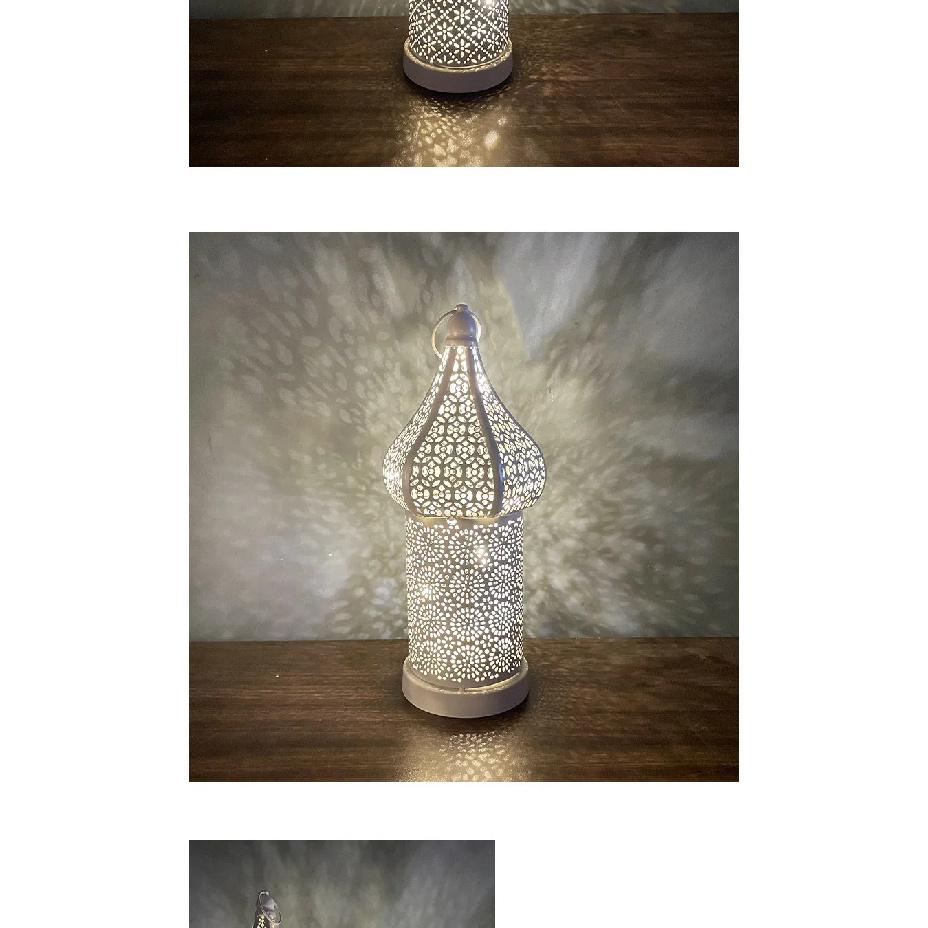 Golden Moroccan Lantern, Hollow Iron LED Light for Home Decor, Ramadan Eid Wedding, Indoor Outdoor Hanging Pendant Lamp - 1PC
