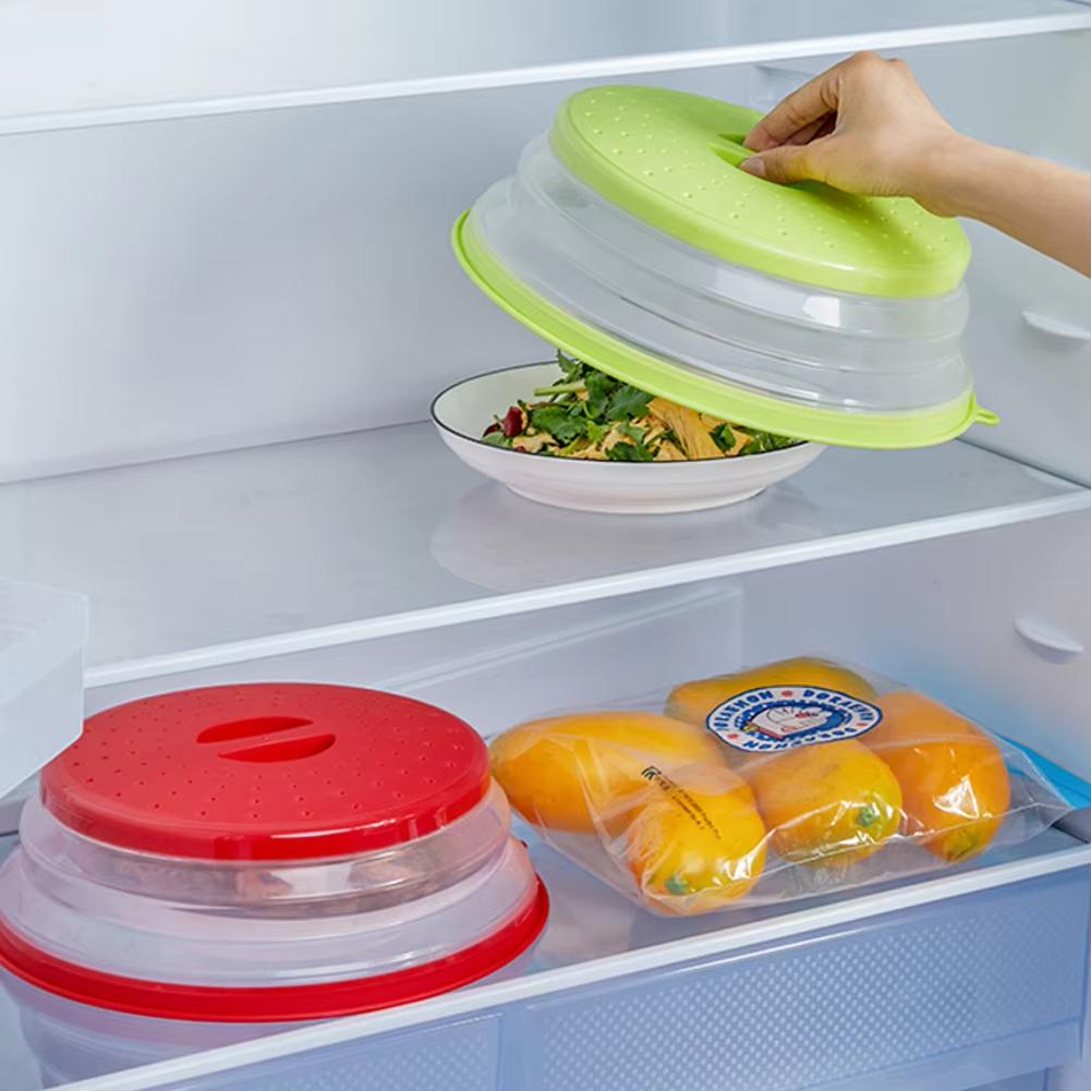 Microwave Splatter Cover Heating Folding Cover Silicone Fresh-keeping Cover Oil-proof Splash-proof Cover with Hook Cooking Lids