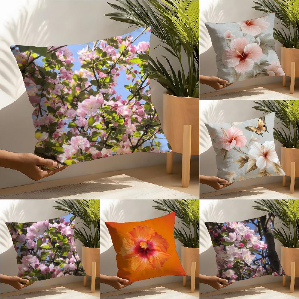 Beautiful Fashion Hibiscus Flower Pillow Case Linen Cushion Covers For Decorative Sofa Home Pillows Case Car Chair Pillows Cases