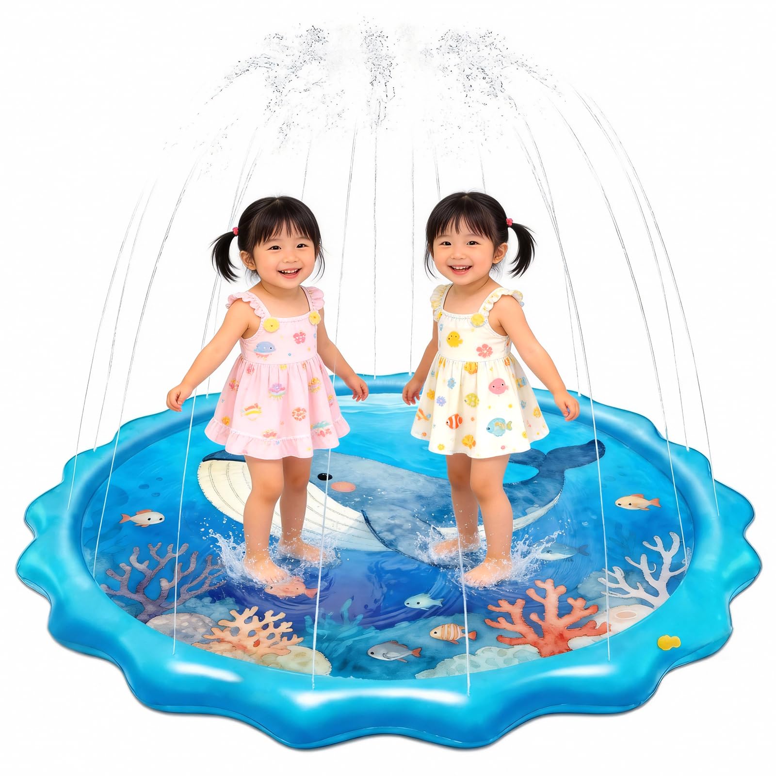 Ninonly Fountain Mat Play Mat Pool Mat for Kids and Pets, 170cm Diameter, Cute Pool, Water Play, Summer Days, Lawn Play, Home Use, Summer Relief