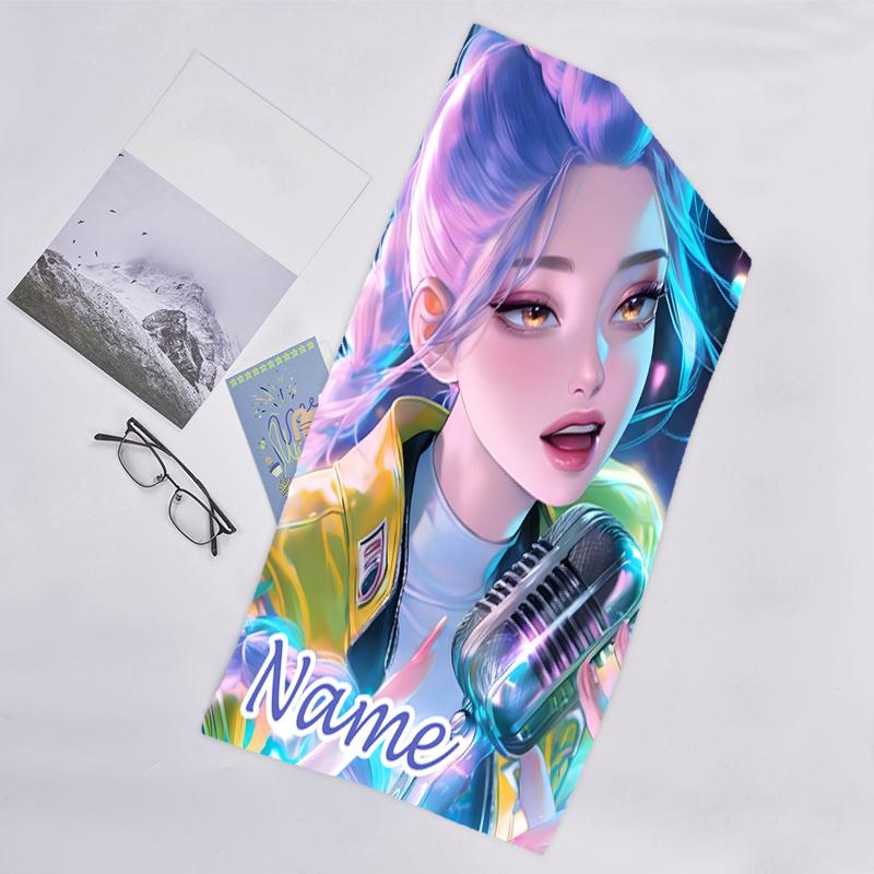1pc KPop Demon Hunters33 Beach Towel with Custom Name, Beach/Swimming/Bath/Picnic/Camping Towel, Suitable for Seaside Beaches