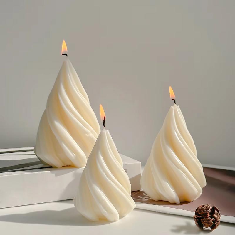 3D Conical Irregular Candle Mold Silicone Abstract Spiral Stripe Candle Mold Decor Rotate Christmas Tree Candle Mold