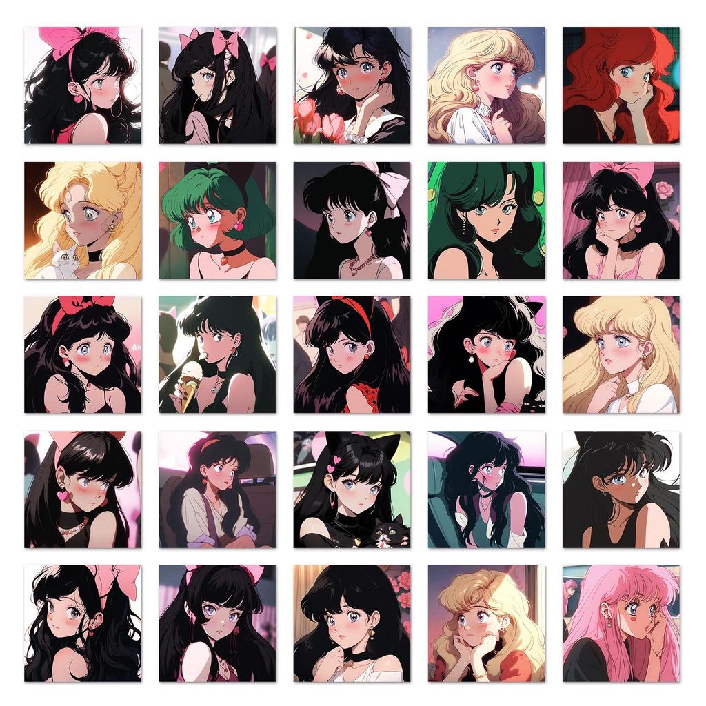 50 Cute Anime Girl Avatar Stickers for Journals and Notebooks