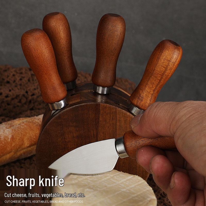 Rosenholz 5-teiliges Käsemesser-Set - Edelstahl Butter- und Käsemesser mit Halter