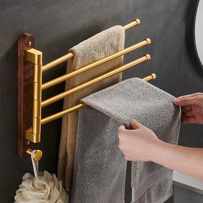 Colgador de Toallas Giratorio Tuqiu Dorado Cepillado Madera Barra de Toallas Montado en la Pared Plegable Rejilla para Toallas de Baño Estante Soporte para Toallas de Baño