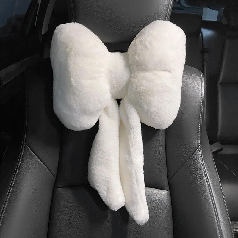 New Bowknot Car Headrest Pillow Lovely Auto Seat Head Support Neck Protector Cushion Plush Automobiles Lumbar Rest Car Kits
