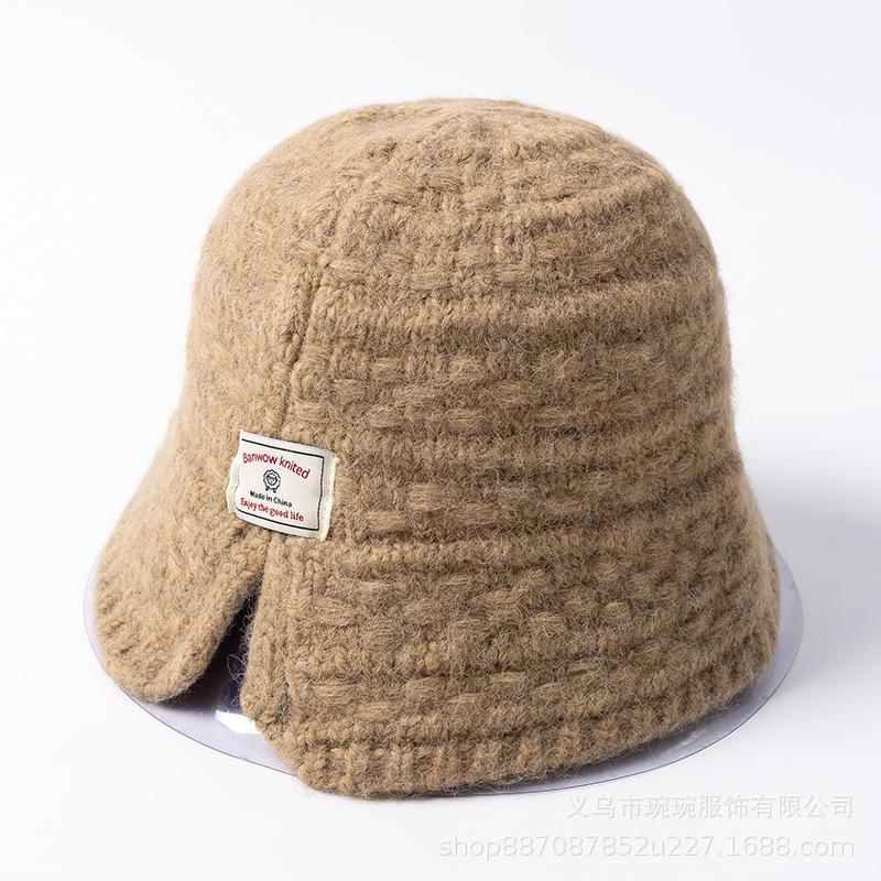 Autumn and Winter Solid Color Bucket Hat Women's Fashion Warm Wool Basin Hat Ear Protection Simple and Sweet Knitted Bucket Hat