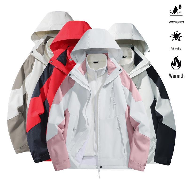 Unisex Cross-Border Three-in-One Fleece Jacket: Waterproof, Windproof, Hooded Outdoor Mountaineering Suit