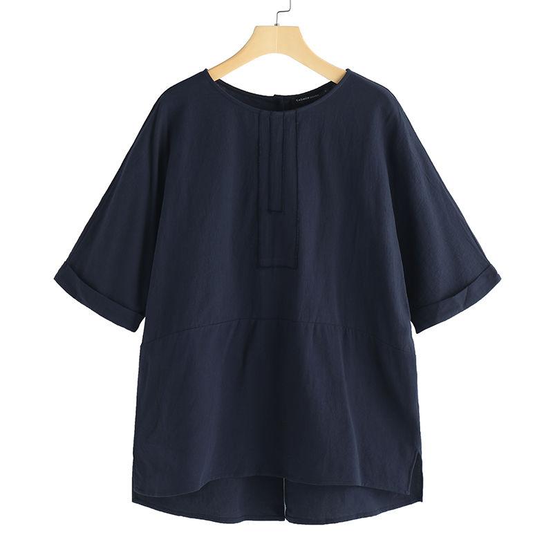 WTEMPO Brand Cotton Linen T-shirts Women Solid Color O-neck Half Sleeve Casual Tee Tops 4XL 5XL Plus Size Casual Female T-shirts