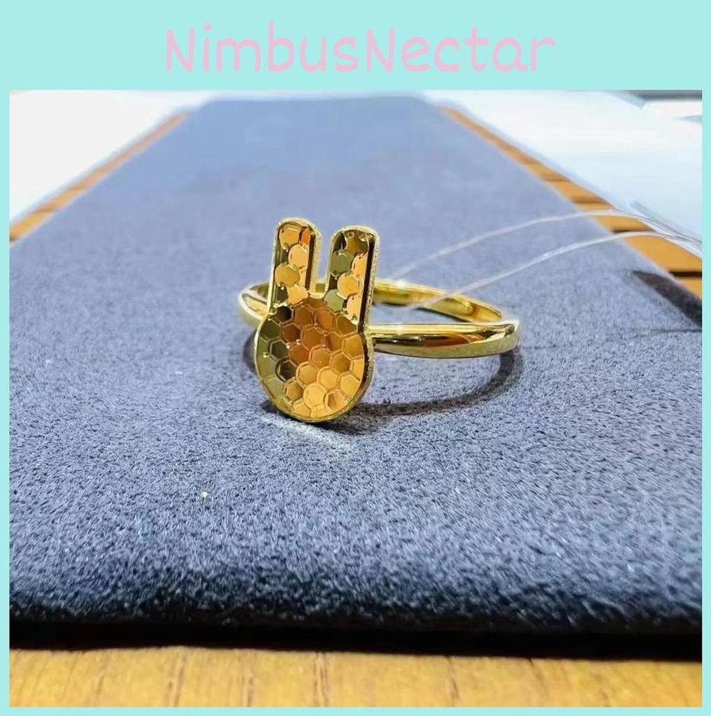 Copper Fashionable Chic Gold Ring For Women With Adorable Rabbit And Clover Motif