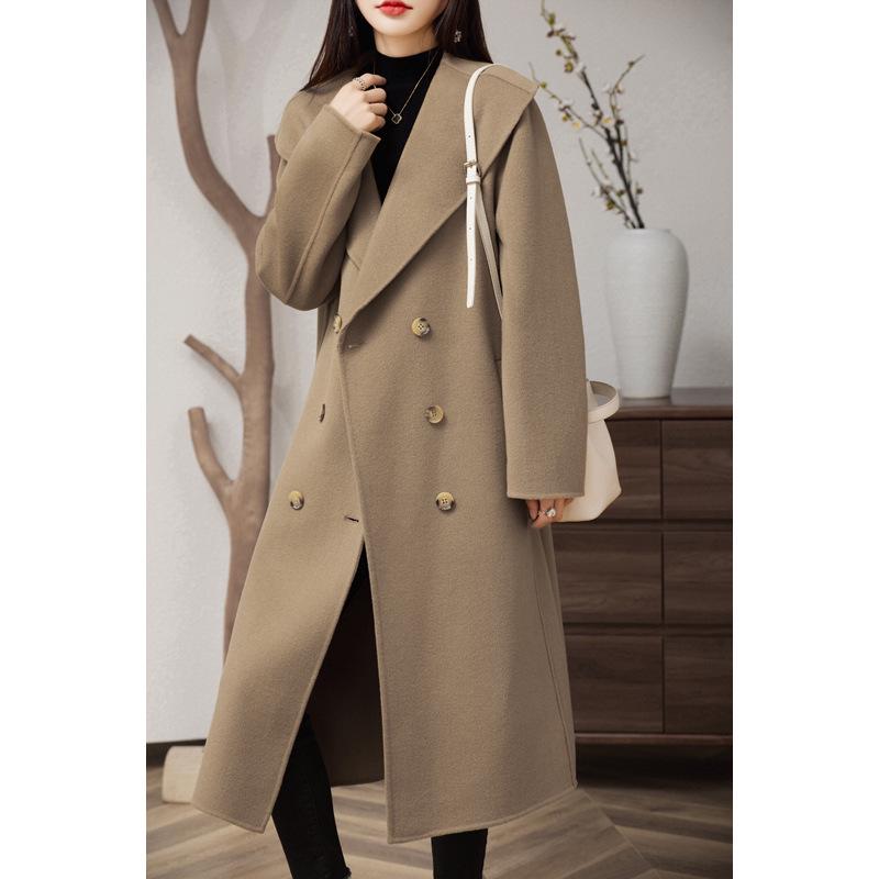 

Темно-синее двубортное женское пальто из шерсти ручной работы S 90-120 lbs какао