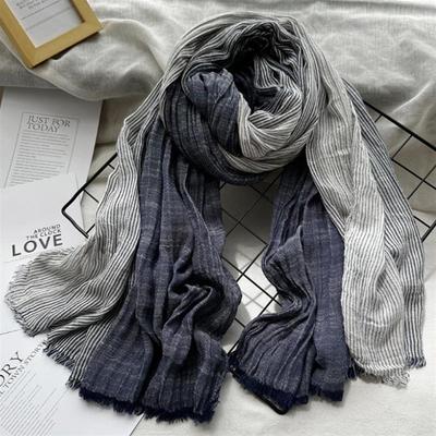 European & American Cotton Linen Men's Tie-Dye Scarf - Autumn/Winter, Warm, Japanese Korean Striped Silk Decoration