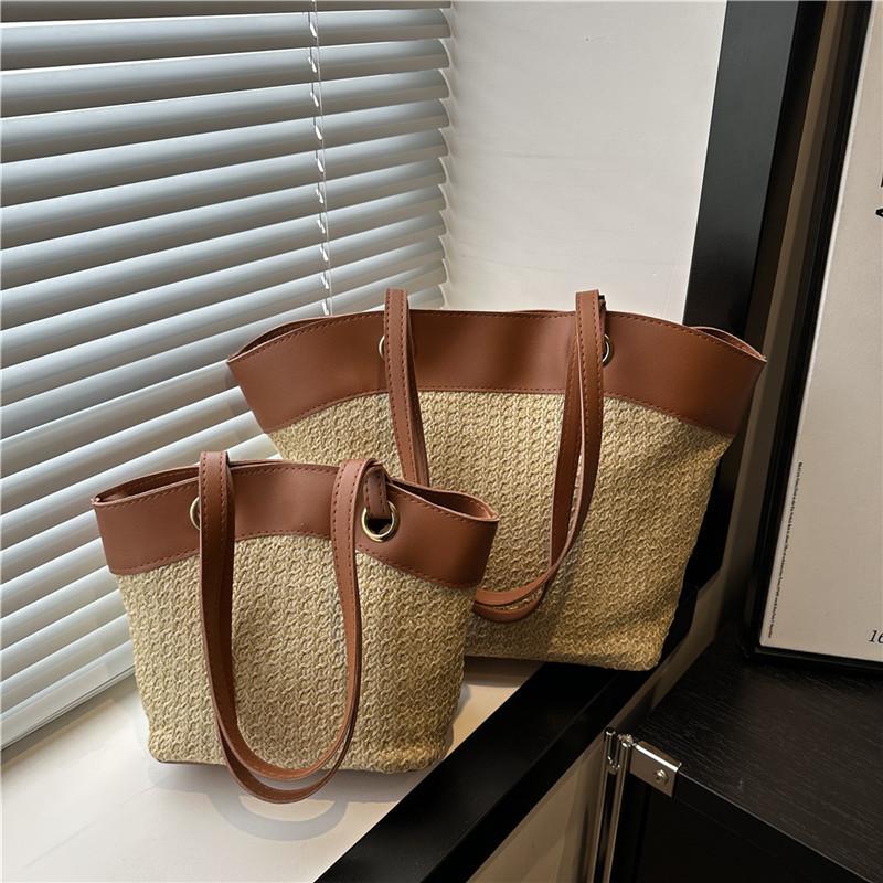 Strohtasche Damen Urlaub Strand Lässig Vielseitig Französisch Retro Gemüsekorb Umhängetasche Modetrend Gewebte Tasche