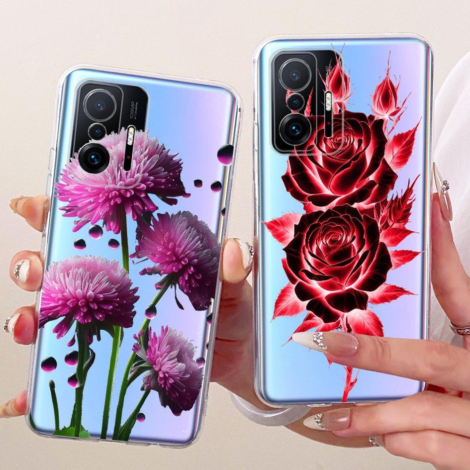 For Xiaomi 11T Pro 5G Case Transparent Silicone Fashion Flower Cover For Xiomi Xiaomi Mi 11 Pro Bumper Mi11T Mi11 Phone Case New