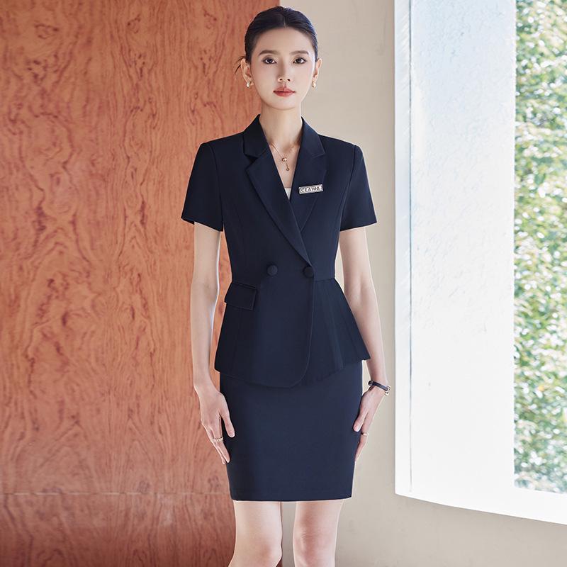 Women's Summer Short Sleeve Suit Set - Professional Skirt for Hotel Front Desk or Jewelry Store Workwear